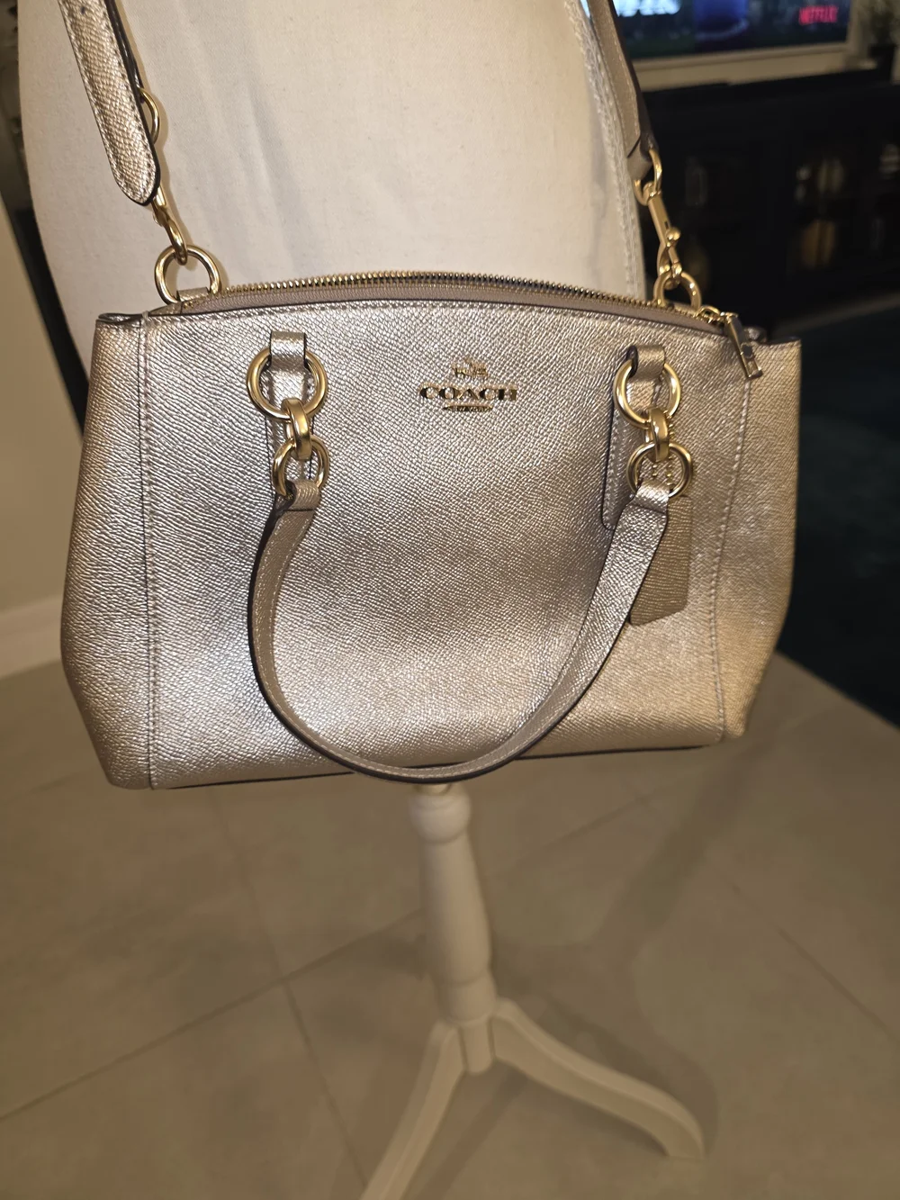 Coach Metallic Gold Leather Satchel with Gold Hardware